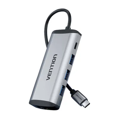 Obrázek produktu pro Vention THAHB, Kabel, USB 3.2 Gen 1 (3.1 Gen 1) Type-C, 87 W, 10,100,1000 Mbit/s, Šedá, Stříbrná, MicroSD (TransFlash), MicroSDHC, MicroSDXC, SD, SDHC, SDXC
