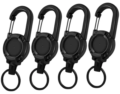 Produktbild von Ausziehbarer Schlüsselring, 4-teilig, mit 60 cm Karabiner, Schlüsselring für Schlüssel, Gürtelclip und Kartenhalter, Ausweishalter aus Stahlseil für Schlüssel und Kartenhalter (