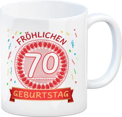 Produktbild von Witziger Kaffeebecher für den 70. Geburtstag mit Motiv: Torte