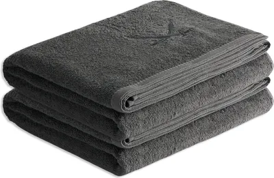 Produktbild von Sansibar Sylt Badetuch Saunatuch 2er Set Frottier-Serie „Classic“, anthrazit, hochwertig gesticktes Sansibar Säbel-Logo, hautfreundlich