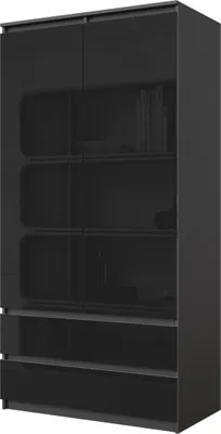 Produktbild von JOELLE - Kleiderschrank mit 2 Türen und 2 Schubladen -  Anthrazit / Schwarzglanz H180cm B90cm T50cm