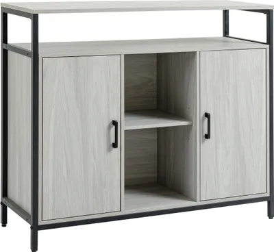 Produktbild von HOMCOM Modernes Sideboard aus Holz mit 2 Schränken und Regalen, Küchen- und Eingangsschrank, Hellgrau, 100 x 34 x 87,2 cm