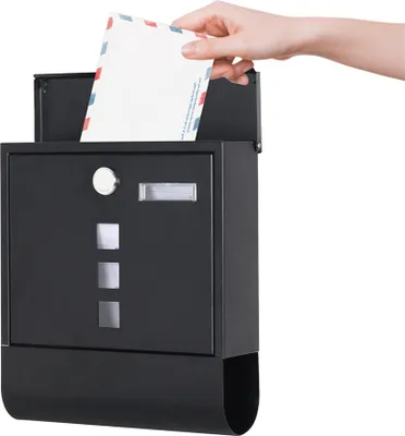 Produktbild von WISFOR Briefkasten mit Zeitungsfach Zeitungsrolle, Postkasten mit Sichtfenster Namensschild, 2 Schlüssel, schwarz