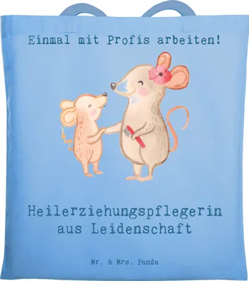 Produktbild von Mr. & Mrs. Panda Tote Bag Heilerziehungspflegerin Leidenschaft - Sky Blue - Geschenk, Witzig, Ausbildung, Tasche, Laptoptasche, Stoffbeutel, Jutebeutel, Schultasche