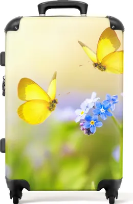Produktbild von NoBoringSuitcases.com® Großer Koffer - Blumen - Schmetterling - Gelb - Botanisch - Natur - Kombinationsschloss TSA - Hartschalen Trolley 4 Rollen - 72 liter - Reisekoffer - 66 cmKoffer Mittelgroß 67x43x25 cm, 72L,