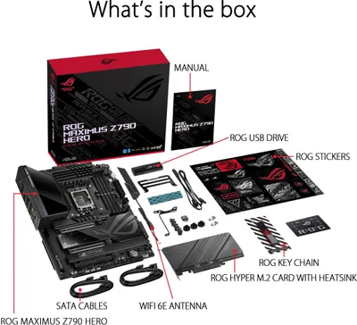 Obrázok produktu pre ASUS ROG Maximus Z790 Hero - Základná doska - ATX - pätica LGA1700 - čipová súprava Z790 - USB-C 3.2 Gen 2x2, USB-C 3.2 Gen 1, USB 3.2 Gen 1, USB 3.2 Gen 2, USB4 - 2,5 Gigabit LAN, Wi-Fi 6, Bluetooth - integrovaná grafika (vyžaduje sa CPU)