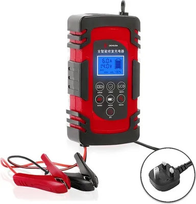 Immagine prodotto di DEMUDA DC-80 Caricabatteria per auto 12V/24V Impulso intelligente per la riparazione di batterie al piombo, tipo di spina: spina UK [rosso]