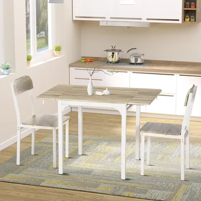 Produktbild von Esstisch mit 2 Stühlen, Essgruppe 3-teilig klappbar, Klapptisch-Set MDF & Stahl, Natur Weiß | platzsparend | Tisch 120 kg | 110 x 70 x 75 cm