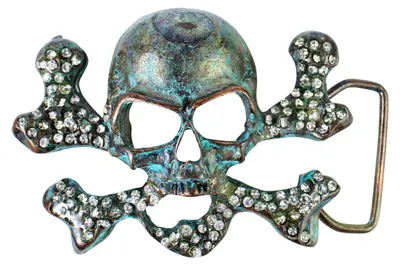 Produktbild von FRONHOFER Totenkopf Gürtelschnalle altsilber und türkis, Strasssteine, 4 cm