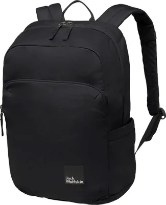 A black Jack Wolfskin backpack is shown against a white background.