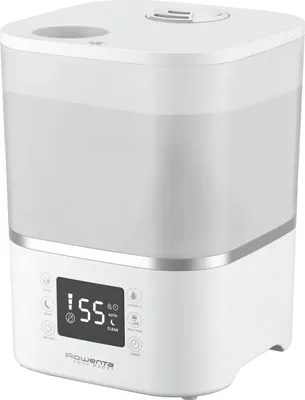 A white humidifier with a digital display showing '55'.