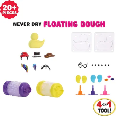 Obrázek produktu pro MGA Entertainment Wonder Factory Never Dry Floating Dough Ducky Playset, Modelářská hlína, Vícebarevný, Dětský, 20 kusů, Chlapec/děvče, 3 rok/roky