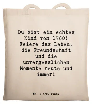 Produktbild von Mr. & Mrs. Panda Schultasche Spruch 1960 Geburtstag Kind - Transparent - Geschenk, Tasche, Laptoptasche, Happy Birthday, Tote Bag, Geburtstagsgeschenk, Jubiläum, Shopping