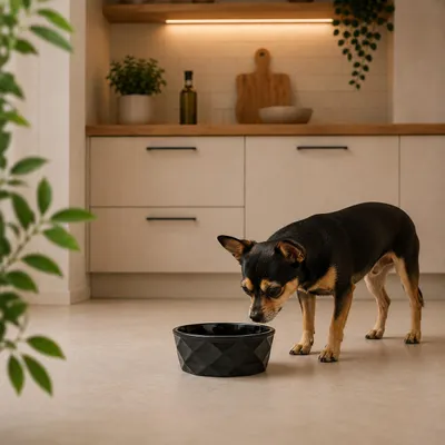 Produktbild von belviona Futternapf für Hunde, Keramiknapf mit rutschfestem Silikonboden, für Nassfutter, Trockenfutter & Wasser, 350 ml, schwarz matt, KI-generiertes Bild