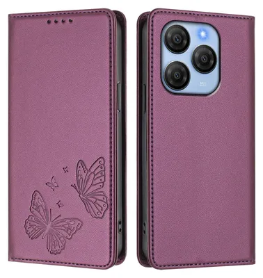 Produktbild von Lederhülle für Blackview Shark 9, Schmetterling Prägung Leder Brieftasche Schutzhülle mit Ständer Lila