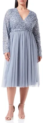 Produktbild von Maya Deluxe Damen Maya Faux Warp Front Embellished Midi Bridesmaid Dress, Dusty