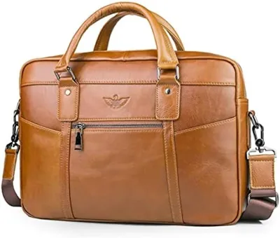 Productafbeelding van PromoHome® Lederen aktentas voor heren, geschikt voor laptops tot 15,6 inch – laptophoes, schoudertas, zakelijke tas, handtas, messenger bag met