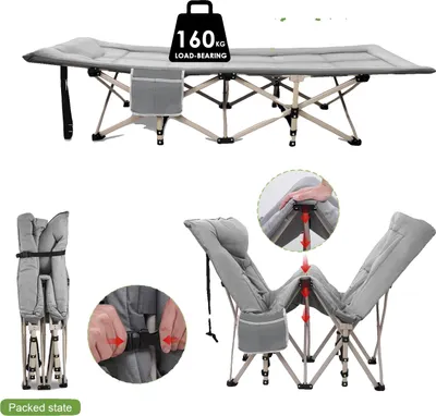 Immagine prodotto di Lettino da campeggio, design portatile e pieghevole, robusta struttura in metallo, GRIGIO CHIARO