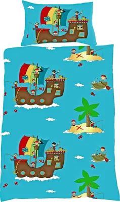 Produktbild von JACK by Fleuresse Kinder Biber Baby Bettwäsche 2 tlg. 100x135cm Pirat Schiff Abenteuer Blau Bunt Reißverschluss