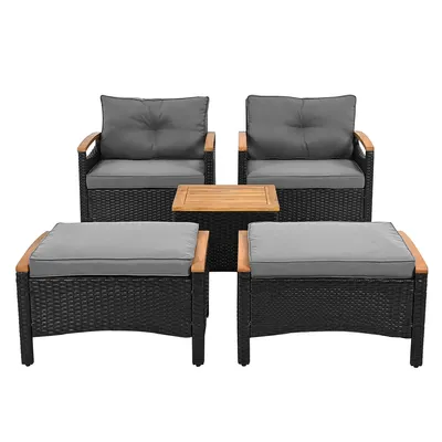 Produktbild von 5-Teilig Balkonmöbel-Set mit Grauen Kissen Akazienplatte Gartenlounge-Set Gartenmöbel-Set Tragkraft 160 kg Grau
