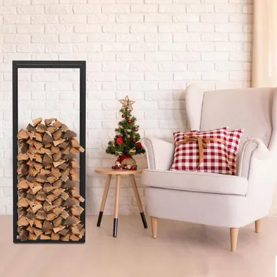 Produktbild von Eikuavons Kaminholzregal Brennholzregal aus 0,8 mm Eisen, schwarz pulverbeschichtet, 150 x 60 x 25 cm, mit Anti-Rutsch-Pads für Kamin und Ofen