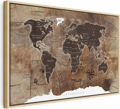 Produktbild von Italienischer Leinwand Leinwandbild - World Map: Wooden Mosaic 120x80 cm Karten k-C-0050-b-d