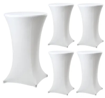 Produktbild von 5 Stück Stehtischhussen aus Jerseystoff weiß für Tische Ø 80 cm, Höhe bis 115 cm mit integrierten Fußtaschen