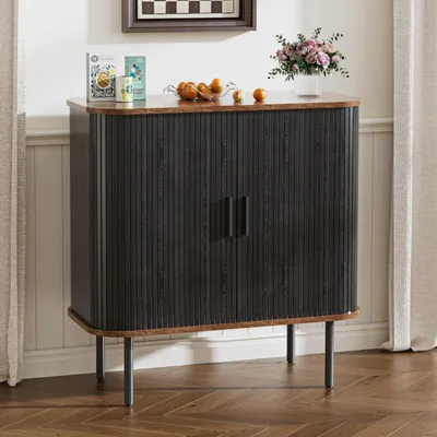 Produktbild von Sideboard mit 2 Schiebetüren Holzaufbewahrungsschrank verstellbare Regale 80x40x82cm Schwarz