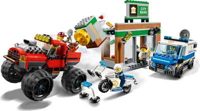 Produktbild von LEGO 60245 City Raubüberfall mit dem Monster-Truck, Spielzeug mit Polizei-Auto, Motorrad, Van und Bankgebäude, Konstruktionsspielzeug ab 5 Jahre