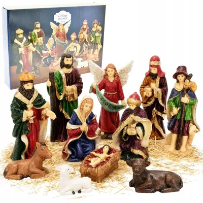 Produktbild von Krippenfiguren Set 10-teilig – Weihnachtskrippe Figuren für Weihnachten Deko Krippenszene