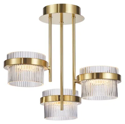Zdjęcie produktu dla Lampa wisząca LED przezroczyste ryflowane klosze Tiara złota piaskowana 24W biała ciepła 2603lm metal wym:40x50x50cm IP20 Italux