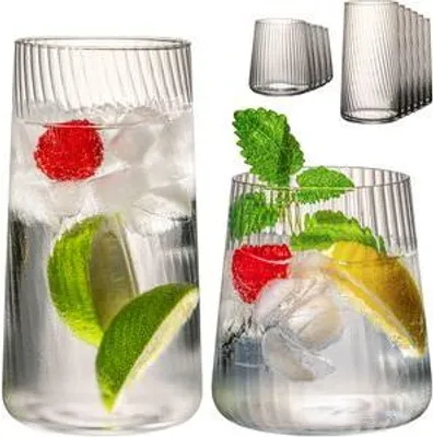 Produktbild von IMPERIAL geriffelte Trinkgläser Set 550ml & 450ml – 12-teilig aus Crystalline Glas – geriffelte Wassergläser & Saftgläser "London" Spülmaschinenfest konische Form