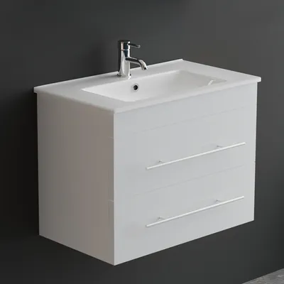 Produktbild von Alpenberger Waschbeckenunterschrank | Badmöbel Set 70 cm | Hängeschrank mit 2 Schubladen | Waschtisch | Keramik Waschbecken | Vormontierter Badschrank | Bad & Gäste WC