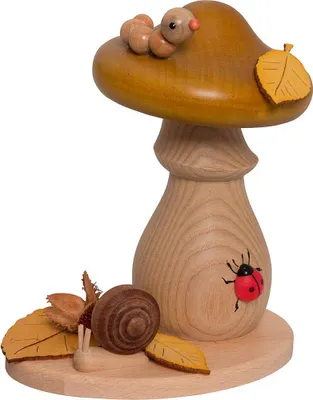 Imagen del producto de Kuhnert: Figura decorativa para incienso, con forma de hongo venenoso (Amanita muscaria), de 14 cm de altura. Fabricada en auténtica madera de los Montes Metálicos de Sajonia