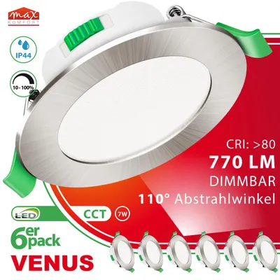 Produktbild von 6x LED Einbaustrahler VENUS 7W dimmbar IP44 – Edelstahl-Optik