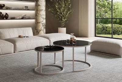 Produktbild von Runder Couchtisch CIRI 2in1 Kaschmir / Glas Schwarz