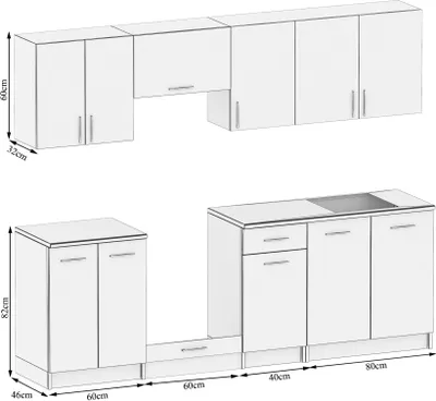 Produktbild von KÜCHE KÜCHENZEILE KÜCHENBLOCK MODERN 240 CM Einbauküche beton Front 18mm, Tischplatte - Beton