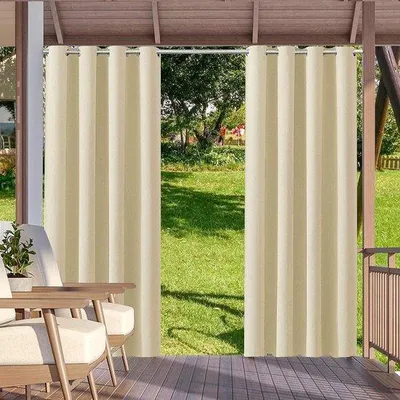 Image de Rideaux thermiques d'extérieur, opaques, protection UV, 132 x 215 cm, beige