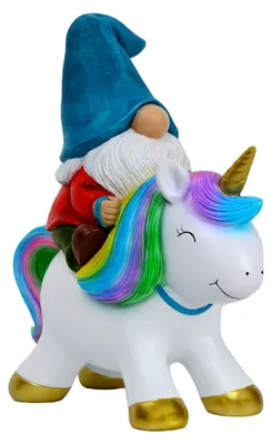 Produktbild von Gartenzwerg Statue – Gartenzwerg auf Einhorn – 24,6 cm Rasenfigur – für Außen- oder Innendekoration – humorvolle Hof- und Terrassendekoration