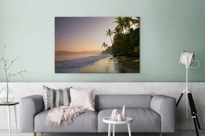 Produktbild von OneMillionCanvasses® - Leinwandbilder - 140x90 cm, Strand - Sonnenuntergang - Tropisch, Wandbilder Kunstdruck Wanddekoration - Foto auf Leinwand - Gemälde auf Holzrahmen