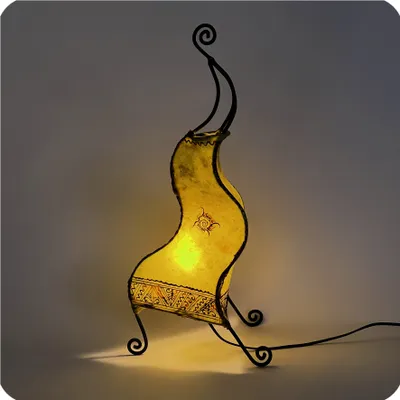 Produktbild von Orientalische Lampe Hennalampe marokkanische Lederlampe Tischleuchte Stehleuchte Essaouira Sonne 50 cm, gelb