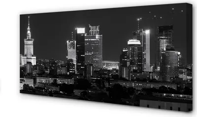 Produktbild von Leinwandbild 120x60 Wandkunst Nachtpanorama von Warschau Wolkenkratzer