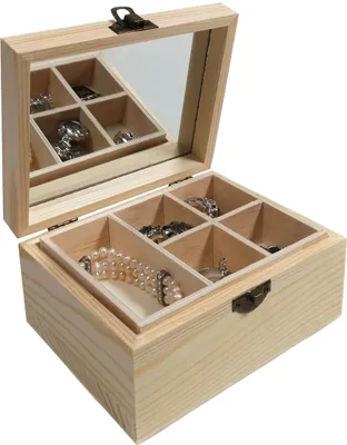 Produktbild von Holzkästchen Holz Schmuckkästchen Aufbewahrungsbox Sammelkasten mit Spiegel