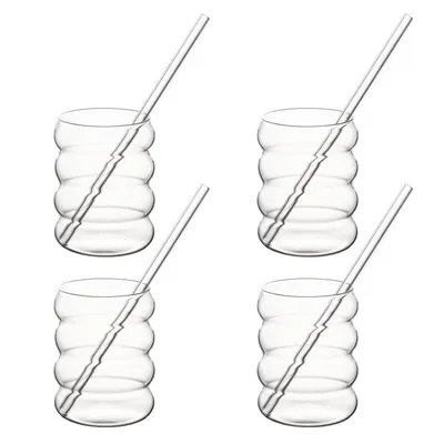 Produktbild von Hanseküche Bubble Gläser Set mit Glasstrohhalm [4x 350ml] – Ideal für Eiskaffee, Wasser und Cocktails – Longdrinkgläser Set, Eiskaffee Gläser