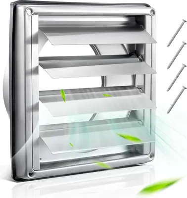 Image de Grille d'aération VEVOR en acier inoxydable, grille de protection contre les intempéries 189x189x80 mm, grille à lamelles avec joint en caoutchouc réduisant le bruit, grille d'évacuation d'air pour maison, salle de bain, garage, cuisine, cave (1 pièce, argent)