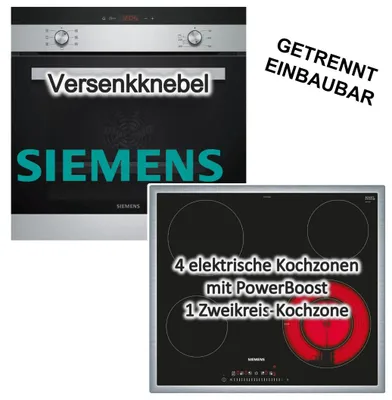 Produktbild von Herdset Siemens Einbaubackofen 3D-Heißluft Schnellaufheizung + Elektrokochfeld Booster TouchControl