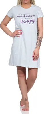 Produktbild von Schönes Damen Kurznachthemd halbarm, Bigshirt mit Zierspruch - 112 210 10 734 ; blau , 40-42