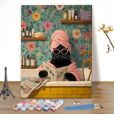 Produktbild von Malen nach Zahlen Set Katze für Erwachsene 40x50cm ohne Rahmen