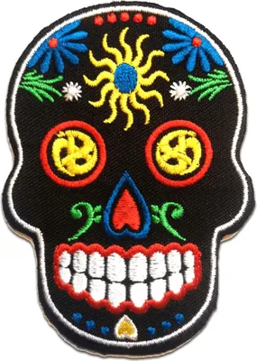 Produktbild von Totenkopf Skelett - Aufnäher, Bügelbild, Aufbügler, Applikationen, Patches, Flicken, Zum Aufbügeln, Größe: 6.4 x 9 cm