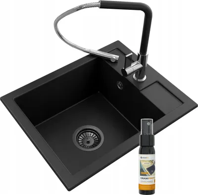 Obrázok produktu pre Granitan | Drez GRANIT - 500 x 400 mm - čierny - s kuchynskou batériou a Syfonom - vysokokvalitný a odolný